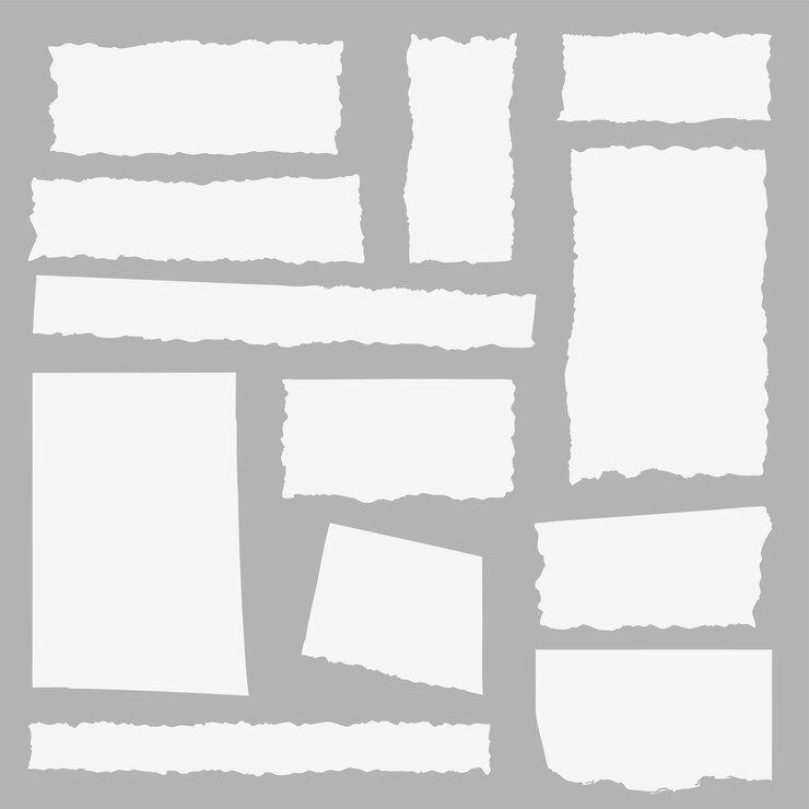 Vector collection of torn paper pieces on a gray background