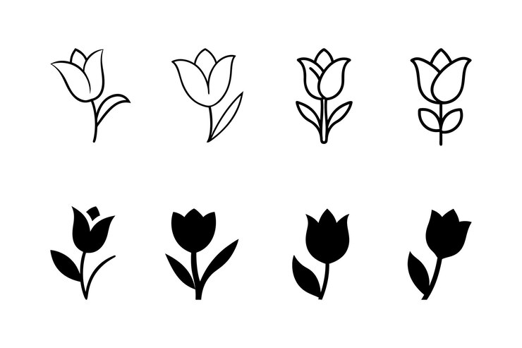 Collection of Tulip Flower Icons and Silhouettes Ai generated