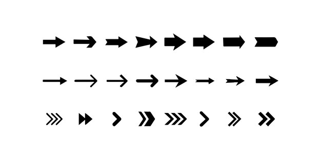 Collection of Various Arrow Designs in Black Vector icon