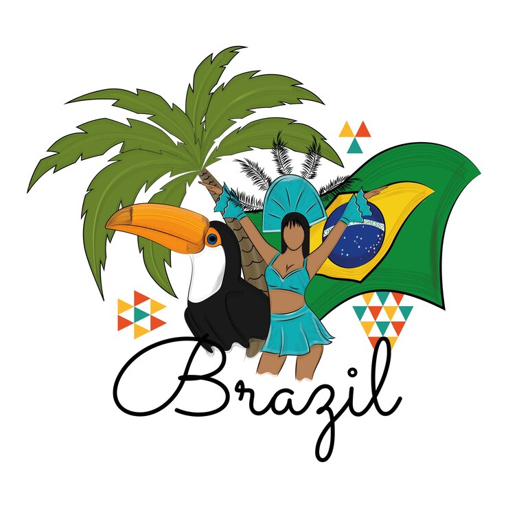 Vector colored brazil travel promotion with carnival dancer palm tree and toucan vector