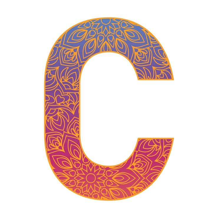 Vector colorful alphabet letter with ornamental mandala design gradient color alphabet