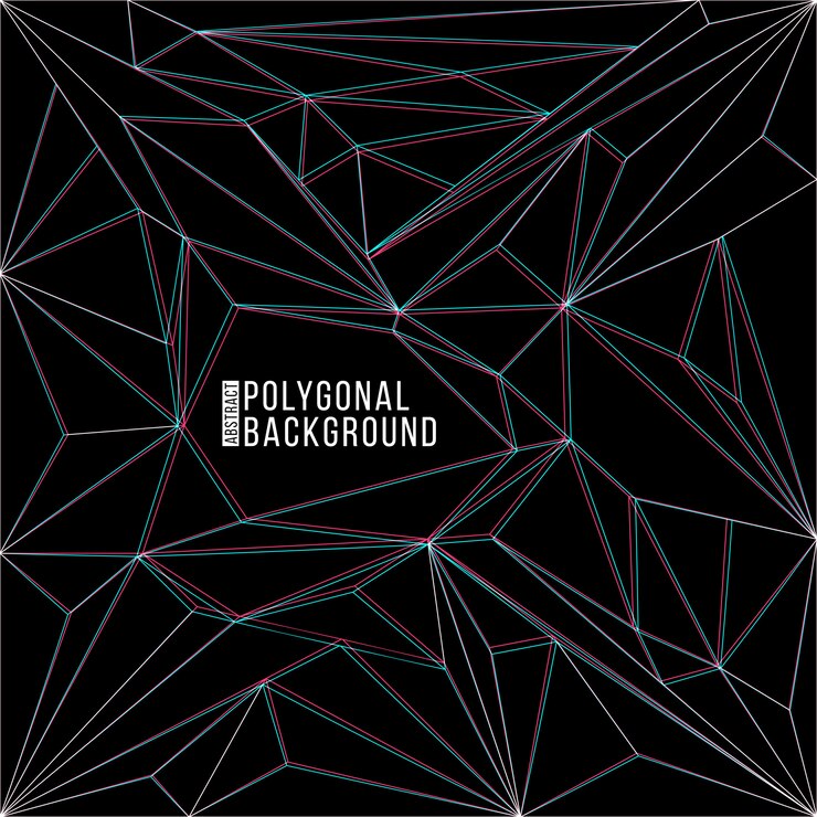 Vector  colorful anaglif blue red lines triangle polygonal decoration geometric abstract black background 
