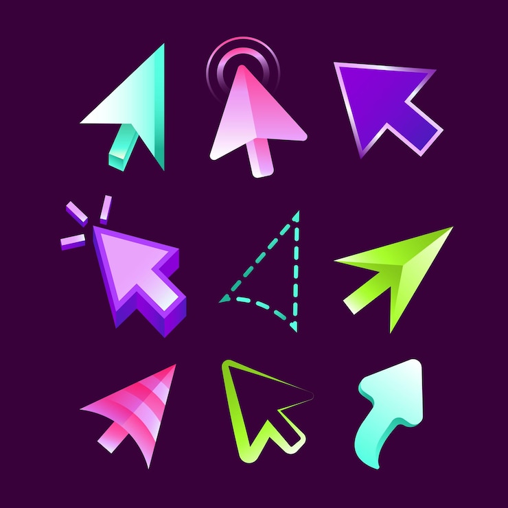 Vector colorful arrows and arrows are on a purple background
