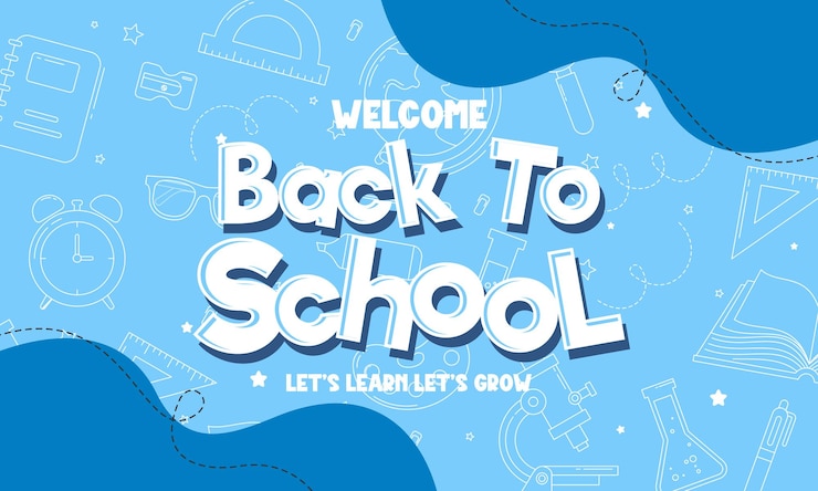 Colorful Back to School Banner for Students Featuring Playful Typography and School Supplies