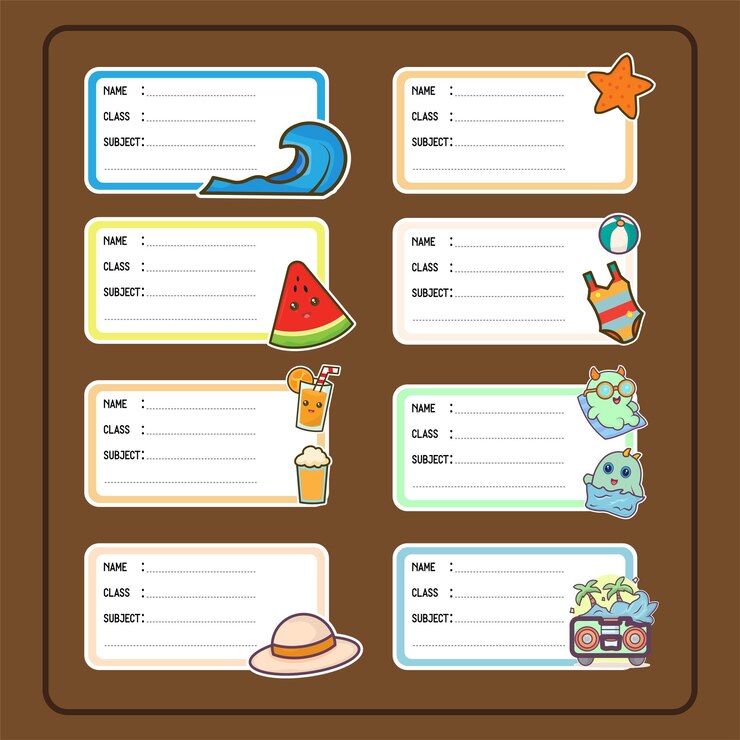 Colorful Beach Themed Student Labels for School Supplies
