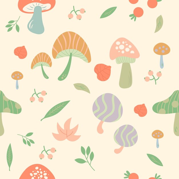 Colorful Botanical Mushroom Pattern