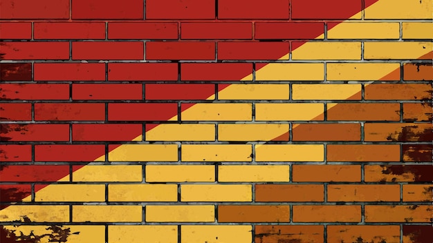 Colorful Brick Wall with Diagonal Red Yellow and Brown Design Urban Art and Texture Concept
