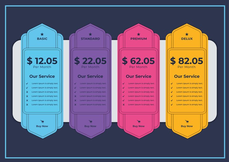 Colorful business pricing and plans table template design