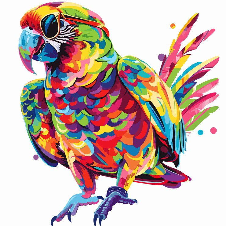 Colorful Disco Parrot Clipart Isolated on White Background for Designers and Projects