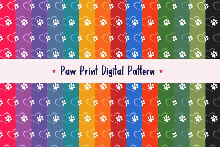Colorful dog or cat paw prints pattern