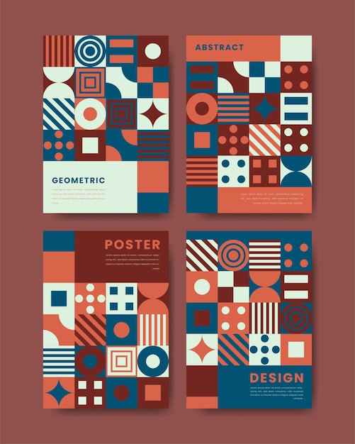 Colorful geometric shape flat design mosaic cover and poster collection