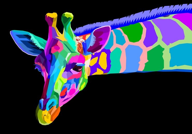 colorful giraffe head isolated on white background.