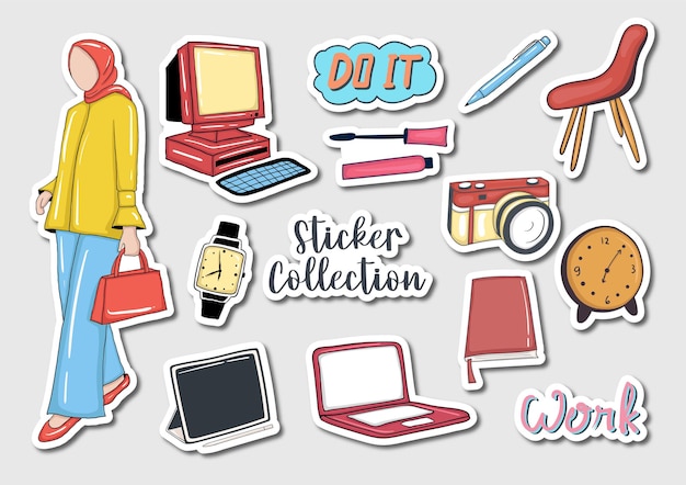 Colorful Hand drawn stickers collection