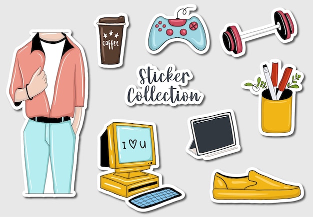 Colorful Hand drawn stickers collection