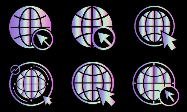Colorful Holographic Global Network Icons Set