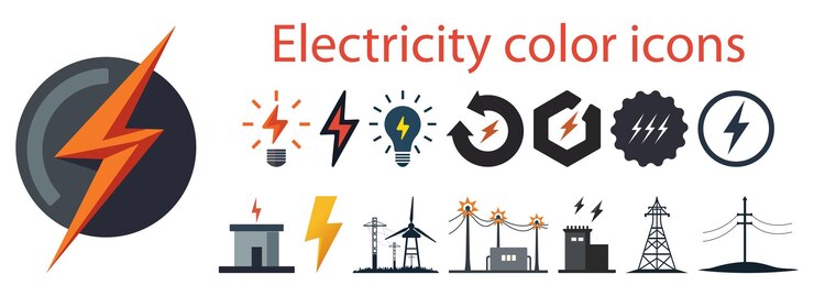 Vector colorful icons representing electricity for various energy and power concepts and ideas