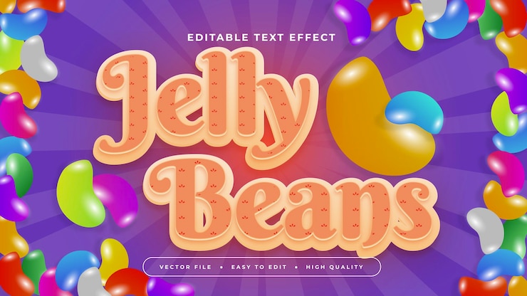 Vector colorful jelly beans 3d editable text effect font style