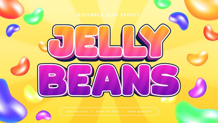 Vector colorful jelly beans 3d editable text effect font style