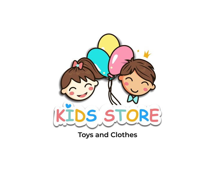 colorful kids logo design symbol with cute boy and girl kids illustration
