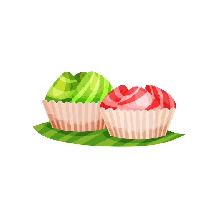 Vector colorful kue mangkok traditional indonesian steamed cupcakes delicious desserts flat vectoe element for menu