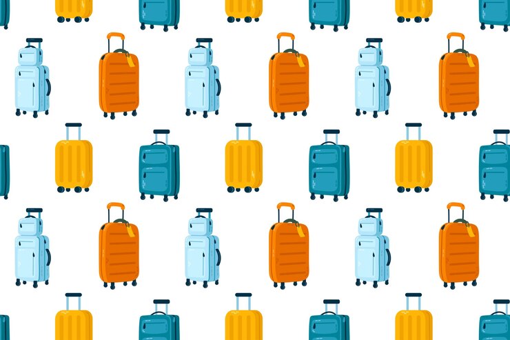 Vector colorful luggage seamless pattern for travel and vacation essentials vector flat illustration