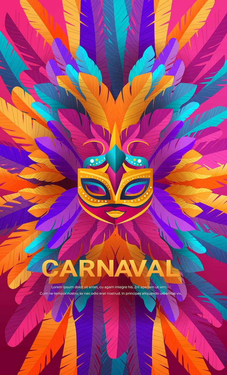 Vector colorful masks brazilian festival holiday celebration greeting invitation postcard culture and tradition carnival party concept