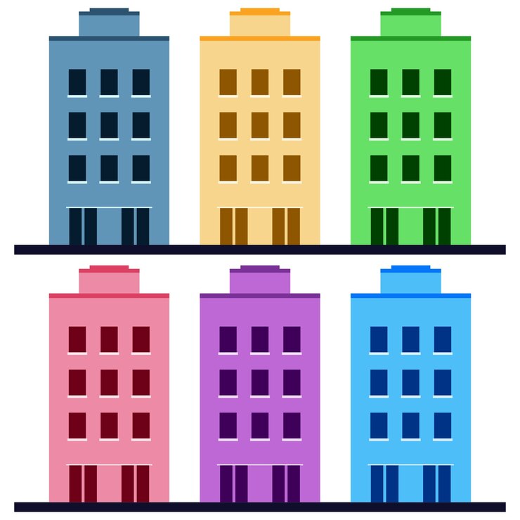 Vector colorful multi-storey building flat element icon game asset