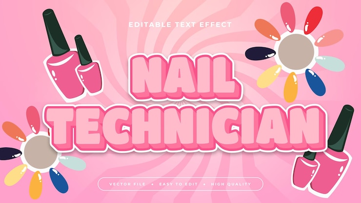 Colorful nail technician 3d editable text effect font style