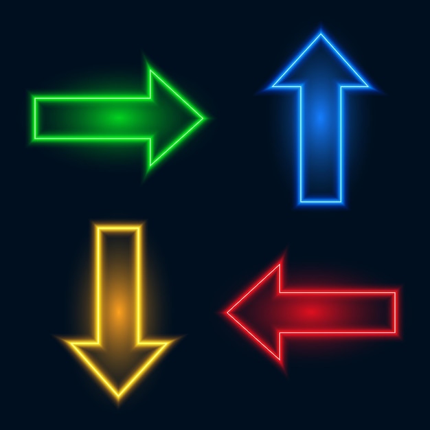 Colorful neon arrow set vector illustration