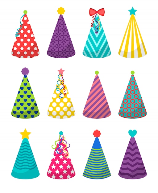 Colorful party hats icons on white  