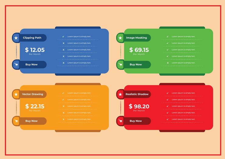 Colorful pricing table plan business design template