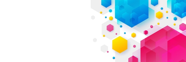 Colorful red blue yellow hexagon banner background. Vector abstract graphic design banner pattern background template.