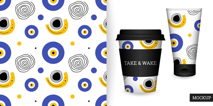 Colorful seamless pattern with circles and mockup