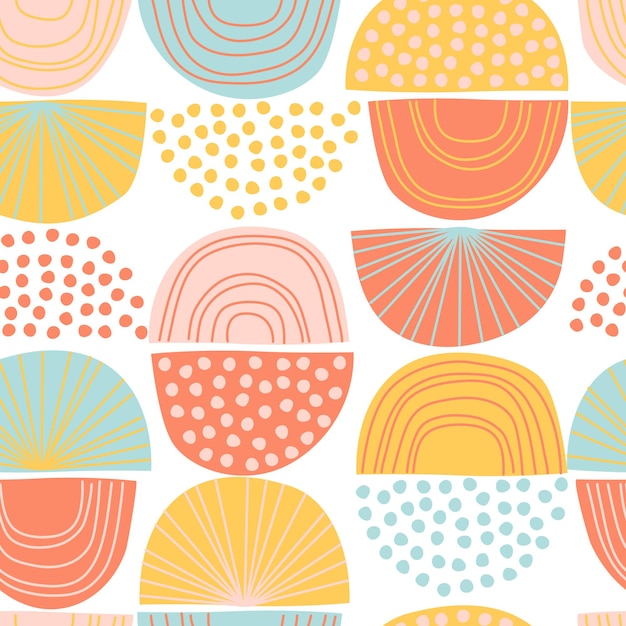 Colorful seamless pattern with hand drawn abstract shapes Vector illustration