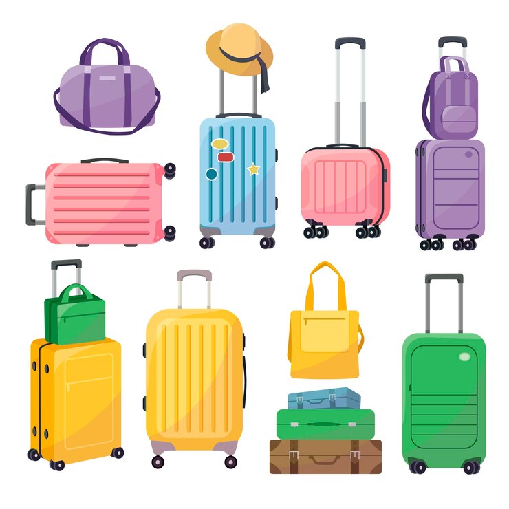 Vector colorful travel suitcase and bag set on white background vector illustration