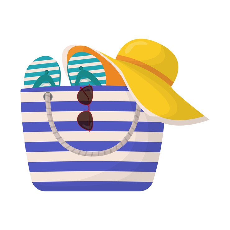 Colorful women's summer bag with beach accessories Summer design elements
