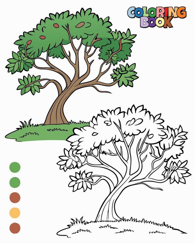 Vector coloring book for kid the trees