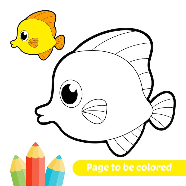 coloring book for kids yellow tang fish vector