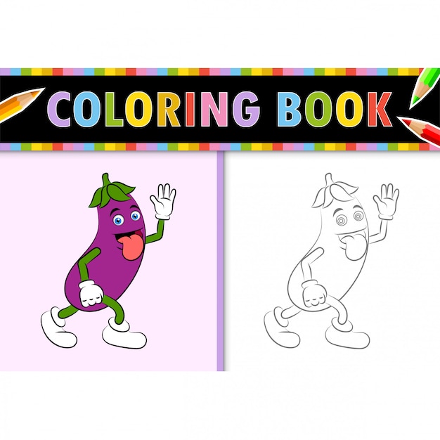 Coloring page outline of cartoon Eggplant. Colorful  illustration, coloring book for kids.