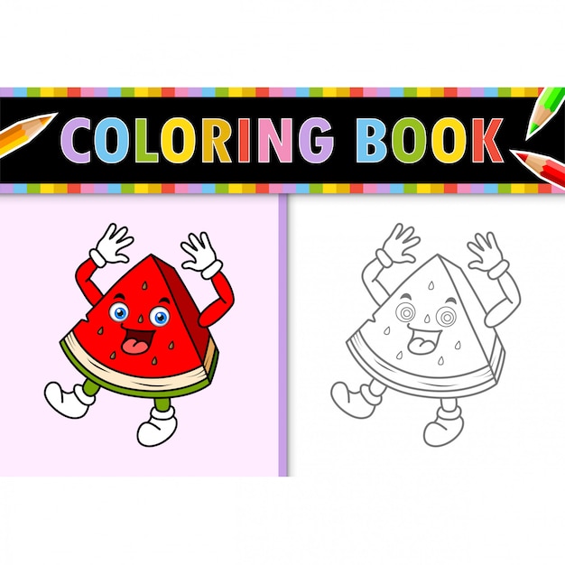 Coloring page outline of cartoon Watermelon. Colorful  illustration, coloring book for kids.