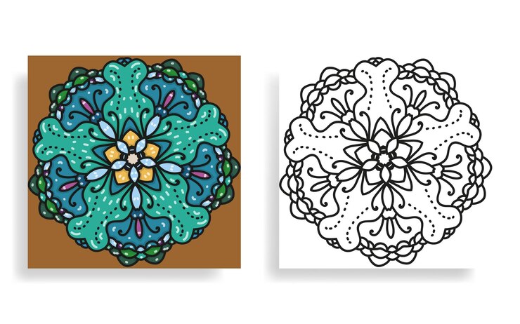 Vector coloring page with floral mandala bold and easy
