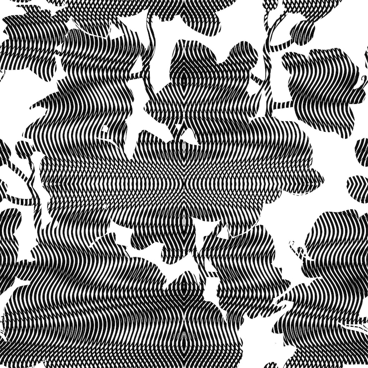 Vector colorless exotic tropic seamless pattern with textured silhouettes of flowers orchids