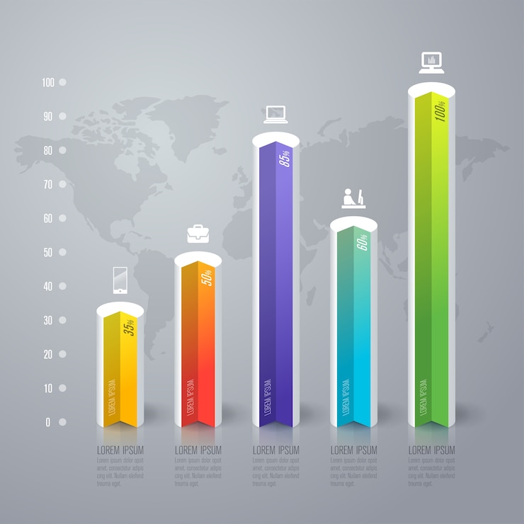 Vector colourful bar graph elements for the presentation