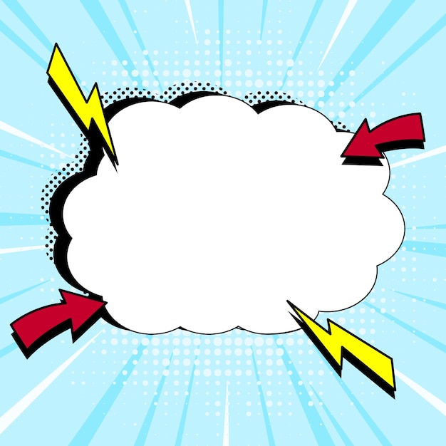 comic blank speech bubble with copy space over color background design empty template in explosion framework representing fancy add and attractive message