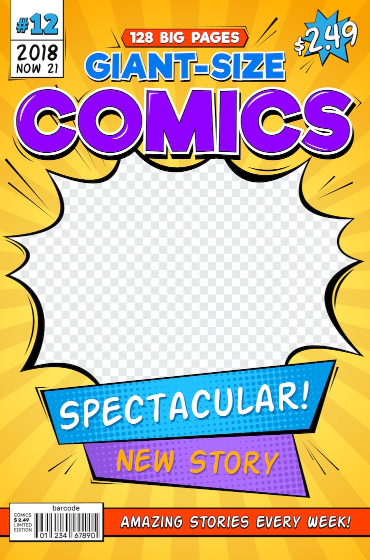 Vector comic book cover. vintage comics magazine layout. cartoon title page vector template