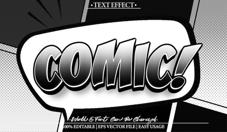 Vector comic cartoon vector text effect editable alphabet pow boom speech bubble fun