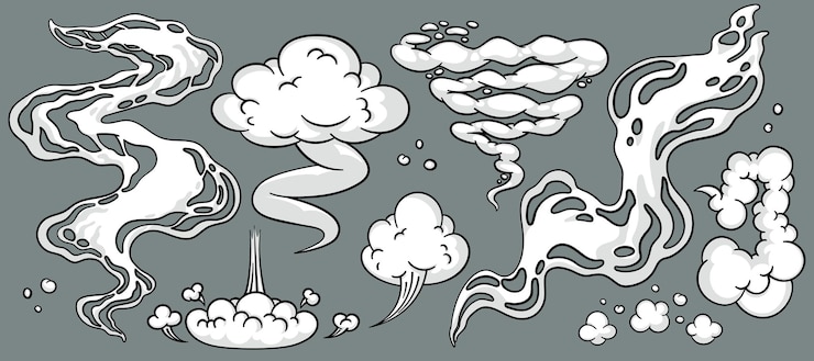 Vector comic cloud or smoke cartoon motion effects and explosions