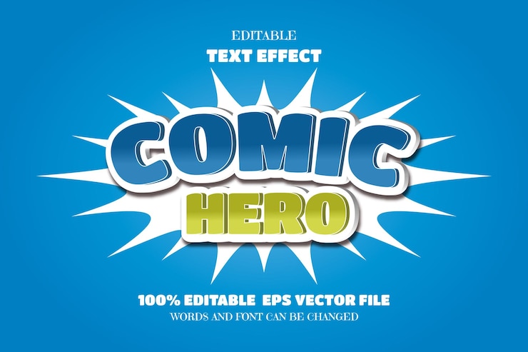Vector comic hero text editable font effect