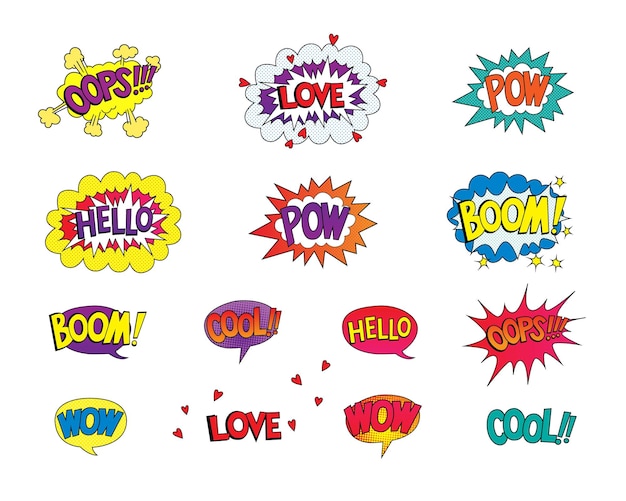 comic sound speech effect bubbles set isolated on white background i