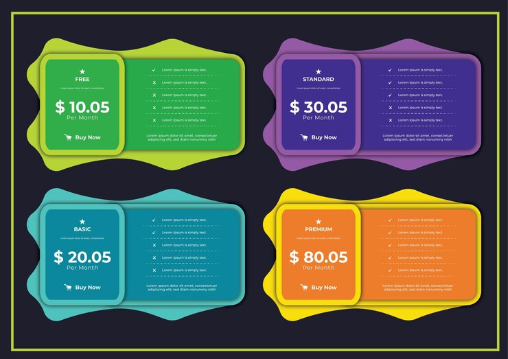 Common Design Pricing tables plan comparison design template